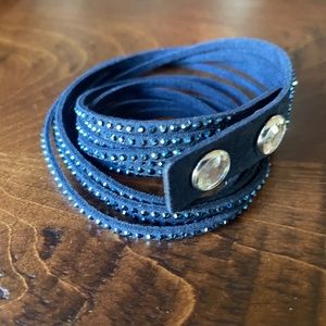 Leather Wrap Bracelet by Swarovski - Dark Navy Blue